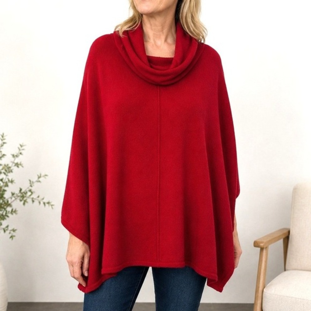 Pure Jill Red Cowl Neck Knit Poncho Sweater Oversized XS S Tunic Cotton Cashmere